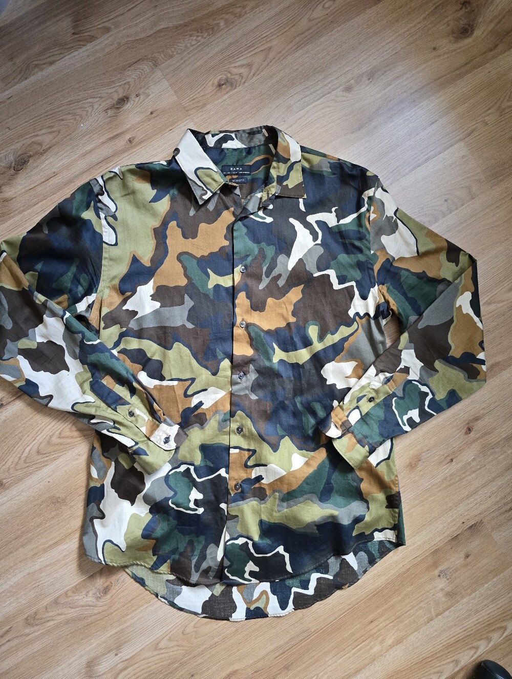 Zara Camouflage Button-Down Women's Shirt - Green/Brown Camo Sz Large Relax Fit